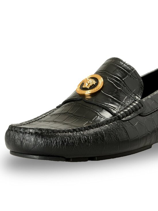 Versace Men\'s Black Leather Croc Print Medusa Driver Loafers Shoes US 7 IT 40 main image 6